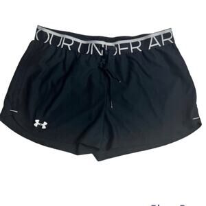 Under Armour Womens Sporty Athletic Black/White Logo Shorts Sz S